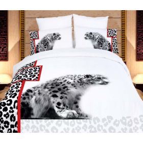 Twin Size Duvet Cover Sheets Set, White Cheetahs