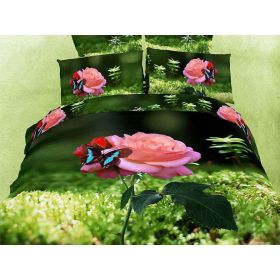 King Size Duvet Cover Sheets Set, Butterfly Rose