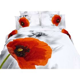 Twin Size Duvet Cover Sheets Set, Poppies