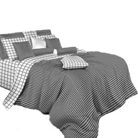 King Size Duvet Cover Sheets Set, Black & White Check