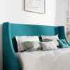 Full Size Turquoise Linen Blend Upholstered Platform Bed with Wingback Headboard