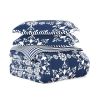 Twin size 3-Piece Navy Blue White Reversible Floral Striped Comforter Set