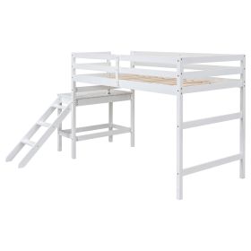 Twin Loft Bed with Platform, ladder,White