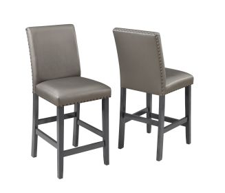 Traditional Modern 2pc Set Counter Height Dining Side Chairs Upholstered PU Fabric Zinc Gunmetal Brown Two-Tone Finish Nailhead Trim Dining Room Furni