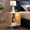 LED Nightstand with 2 Glass Shelves, Modern Bedside Table with 3 Color LED Lighting/Adustable Brightness, Nightstand for Bedroom/Living Room, Natural