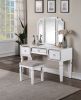 Luxurious Majestic Classic White Color Vanity Set w Stool 3-Storage Drawers 1pc Bedroom Furniture Set Tri-Fold Mirror