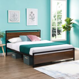 Industrial Platform Full Bed Frame/Mattress Foundation with Rustic Headboard and Footboard, Strong Steel Slat Support, No Box Spring Needed, Noise Fre