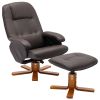 Recliner Chair with Ottoman, Swivel Recliner Chair with Wood Base for Livingroom, Bedroom, Faux Leather Beige,Brown