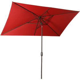 Rectangular Patio Umbrella 6.5 ft. x 10 ft. with Tilt, Crank and 6 Sturdy Ribs for Deck, Lawn, Pool in RED