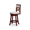 24" Counter Height X-Back Swivel Stool, Cherry Finish, Beige Fabric Seat