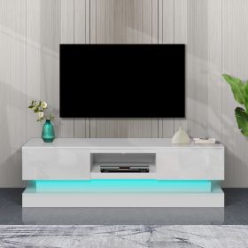 51.18inch WHITE morden TV Stand with LED Lights,high glossy front TV Cabinet,can be assembled in Lounge Room, Living Room or Bedroom,color:WHITE