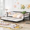 Twin Size Metal Daybed with Adjustable Trundle; Pop Up Trundle; Black