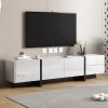 ON-TREND White & Black Contemporary Rectangle Design TV Stand, Unique Style TV Console Table for TVs Up to 8'', Modern TV Cabinet with High Gloss UV S