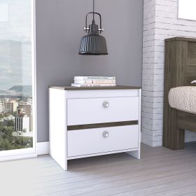 Marion 2-Drawer Nightstand White and Dark Brown