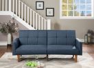 Transitional Look Living Room Sofa Couch Convertible Bed Navy Polyfiber 1pc Tufted Sofa Cushion Wooden Legs