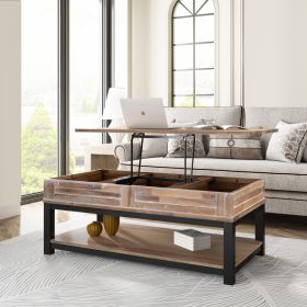 U-style Lift Top Coffee Table with Inner Storage Space and Shelf (As same As WF198291AAN)