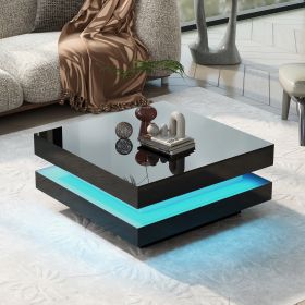 ON-TREND High Gloss Minimalist Design with plug-in 16-color LED Lights, 2-Tier Square Coffee Table, Center Table for Living Room, 31.5''x31.5''x14.2''