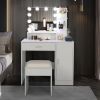 FCH Large Vanity Set with 10 LED Bulbs, Makeup Table with Cushioned Stool, 3 Storage Shelves 1 Drawer 1 Cabinet, Dressing Table Dresser Desk for Women