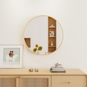 28" Wall Circle Mirror for Bathroom, Gold Round Mirror for Wall, 28 inch Hanging Round Mirror for Living Room, Vanity, Bedroom