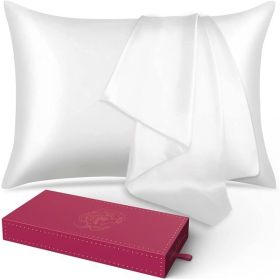 Lacette Silk Pillowcase 2 Pack for Hair and Skin, 100% Mulberry Silk, Double-Sided Silk Pillow Cases with Hidden Zipper (white, Standard size 20" x 26