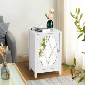 FCH 38*33*60cm Density Board Spray Paint Smoked Mirror Single Door Carved Bedside Table White