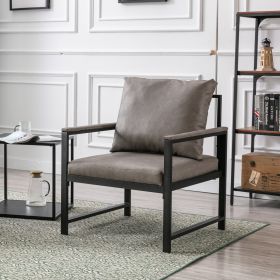 A&A Furniture,Modern Faux Leather Accent Chair with Black Powder Coated Metal Frame, Single Sofa for Living Room Bedroom, Gray