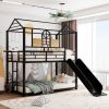 Twin Over Twin Metal Bunk Bed ,Metal Housebed With Slide,Three Colors Available.(Black with Black Slide)(OLD SKU :LP000095AAB)