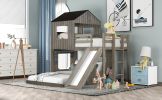 Wooden Twin Over Full Bunk Bed; Loft Bed with Playhouse; Farmhouse; Ladder; Slide and Guardrails; White(OLD SKU :LT000028AAE)