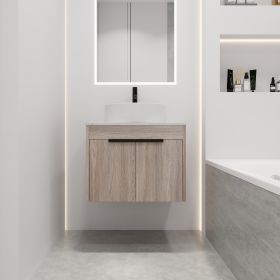 24 " Modern Design Float Bathroom Vanity With Ceramic Basin Set;  Wall Mounted White Oak Vanity With Soft Close Door; KD-Packing;  KD-Packing;  2 Piec