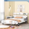 Full Size Car-Shaped Platform Bed,Full Bed with Storage Shelf for Bedroom,White