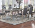 Formal 1pc Dining Table w 2x Leaves Only Silver / Grey Finish Antique Design Rubberwood Large Family Dining Room Furniture