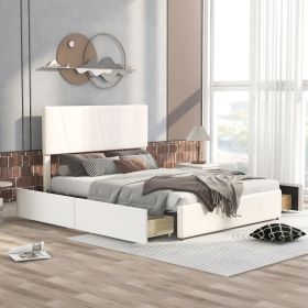 Queen Size Upholstery Platform Bed with Four Drawers on Two Sides, Adjustable Headboard, Beige(Old SKU: WF291774AAA)