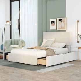 Full Size Upholstery Platform Bed with Four Drawers on Two Sides, Adjustable Headboard, Beige(Old SKU: WF291773AAA)