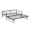 Twin Size Metal Daybed with Adjustable Trundle; Pop Up Trundle; Black