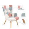 Accent Chair with Ottoman, Living Room Chair and Ottoman Set, Comfy Side Armchair for Bedroom, Creative Splicing Cloth Surface, pink