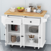 Kitchen Island Cart with Two Storage Cabinets and Two Locking Wheels, 43.31 Inch Width, 4 Door Cabinet and Two Drawers, Spice Rack, Towel Rack (White)