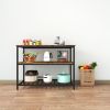 Kitchen Island with 3 Shelves, 47.2 Inches Kitchen Shelf with Large Worktop, Stable Steel Structure, Industrial, Easy to Assemble, Rustic Brown and Bl