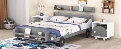 Full Size Car-Shaped Platform Bed,Full Bed with Storage Shelf for Bedroom,Gray