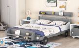 Full Size Car-Shaped Platform Bed,Full Bed with Storage Shelf for Bedroom,Gray