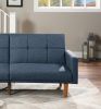 Transitional Look Living Room Sofa Couch Convertible Bed Navy Polyfiber 1pc Tufted Sofa Cushion Wooden Legs