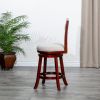 24" Counter Height X-Back Swivel Stool, Cherry Finish, Beige Fabric Seat