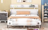 Full Size Car-Shaped Platform Bed,Full Bed with Storage Shelf for Bedroom,White