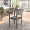 TOPMAX Farmhouse Round Counter Height Kitchen Dining Table with Drop Leaf and One Shelf for Small Places, Gray