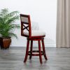 24" Counter Height X-Back Swivel Stool, Cherry Finish, Beige Fabric Seat