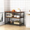 Kitchen Island with 3 Shelves, 47.2 Inches Kitchen Shelf with Large Worktop, Stable Steel Structure, Industrial, Easy to Assemble, Rustic Brown and Bl