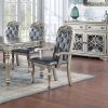 Majestic Formal Set of 2 Arm Chairs Grey / Silver Finish Rubberwood Dining Room Furniture Intricate Design Cushion Upholstered Seat Tufted Back