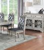 Majestic Formal Set of 2 Side Chairs Grey / Silver Finish Rubberwood Dining Room Furniture Intricate Design Cushion Upholstered Seat Tufted Back