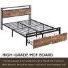 Queen Size Bed Frame with Storage Headboard and 2 Drawers, LED Lights Bed with Charging Station, Metal Platform Bed No Noise, Mattress Foundation Stro