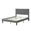 Queen Size Upholstered Platform Bed Frame with Headboard;  Strong Wood Slat Support;  Mattress Foundation;  No Box Spring Needed;  Easy Assembly;  Gra