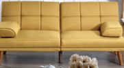 Mustard Polyfiber 1pc Adjustable Tufted Sofa Living Room Solid wood Legs Comfort Couch